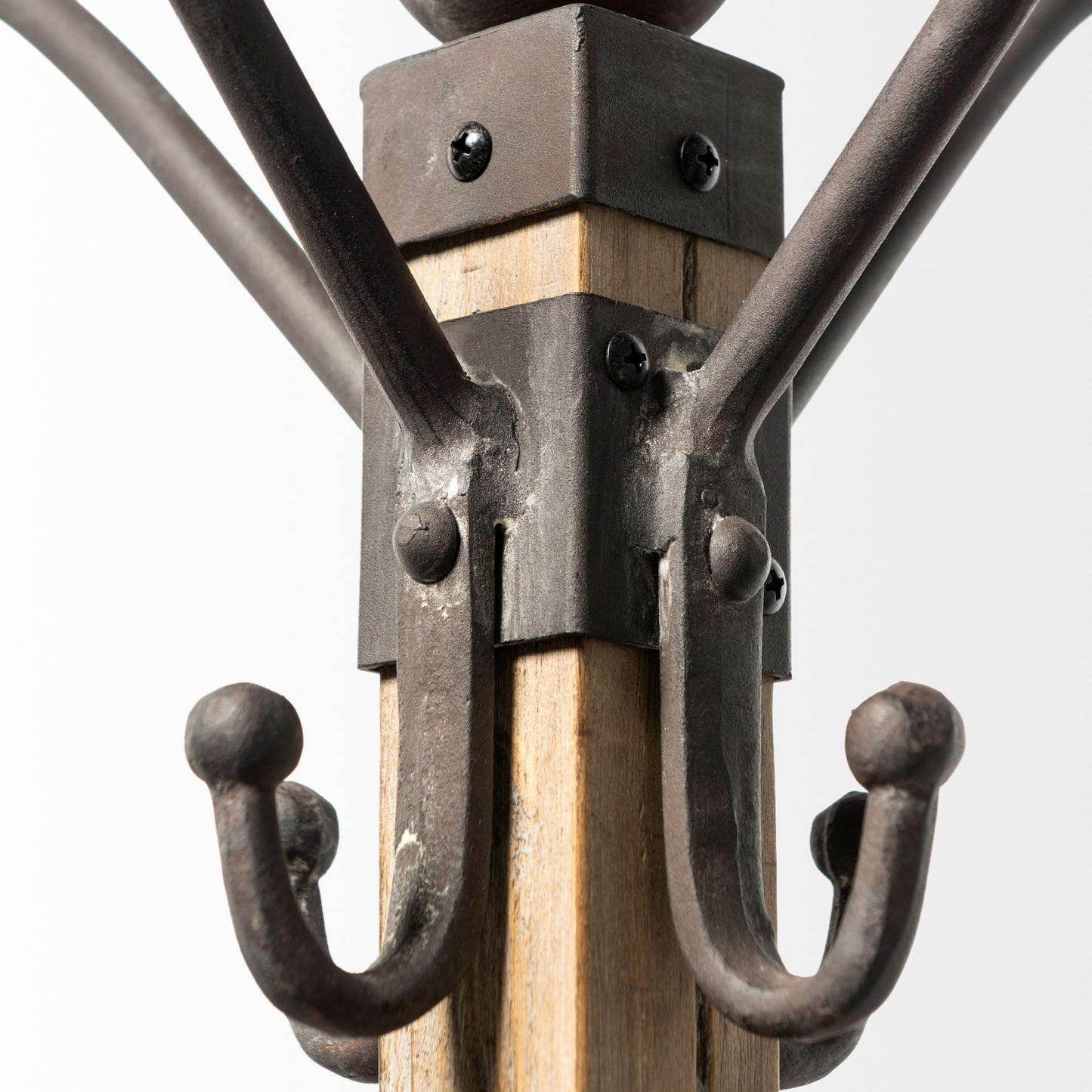 Black Metal and Wooden Coat Rack with Multiple Hooks By Homeroots | Coat Racks | Modishstore - 3