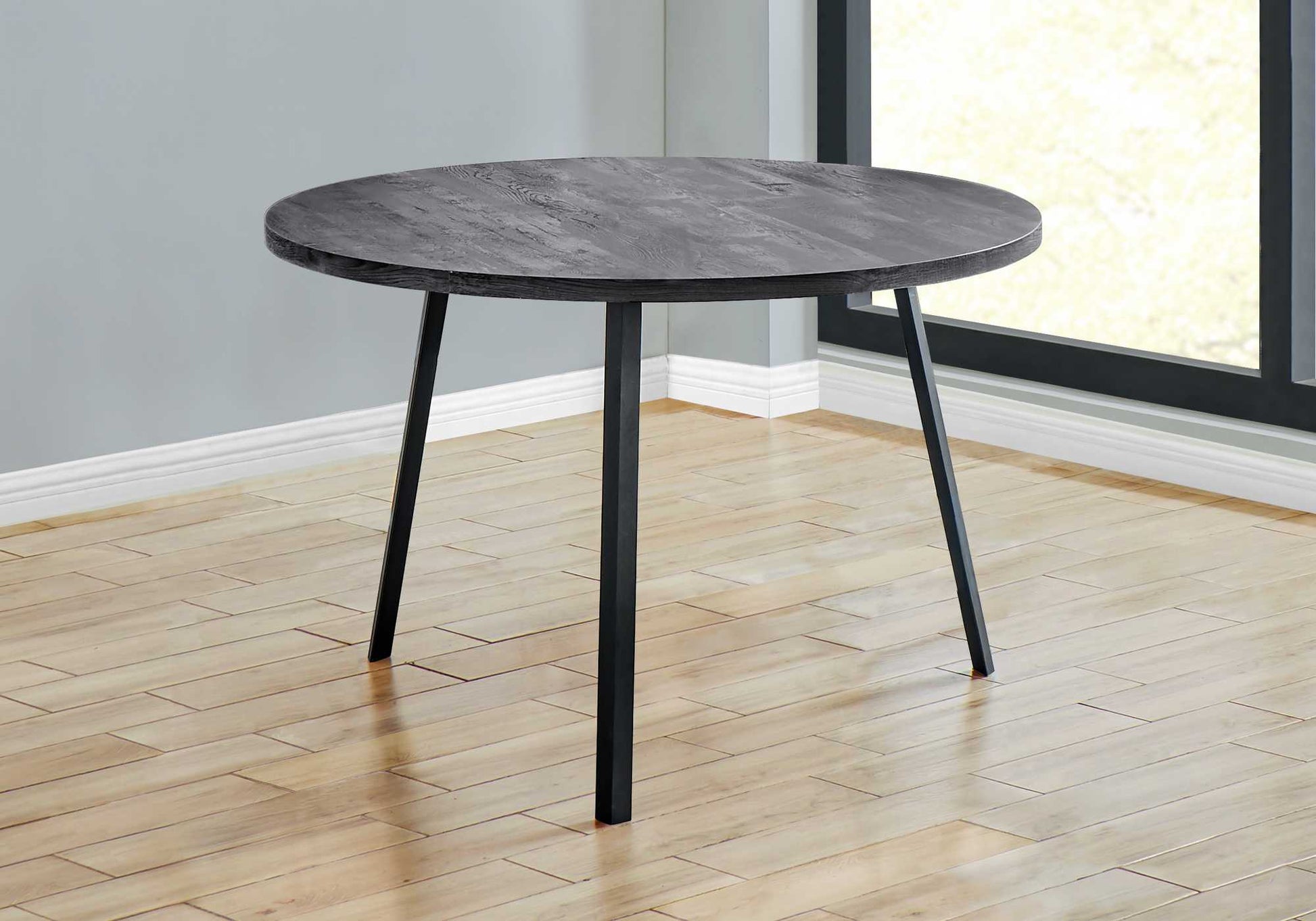 48" Round Dining Room Table With Black Reclaimed Wood And Black Metal By Homeroots | Dining Tables | Modishstore - 2