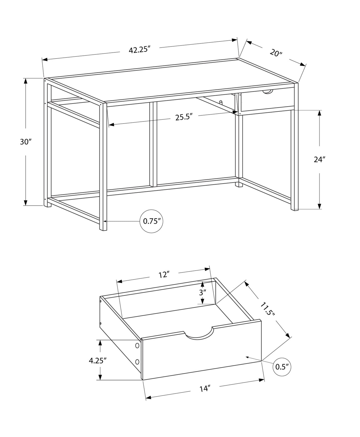 42" Grey and Dark Grey Metal Computer Desk By Homeroots | Desks | Modishstore - 4