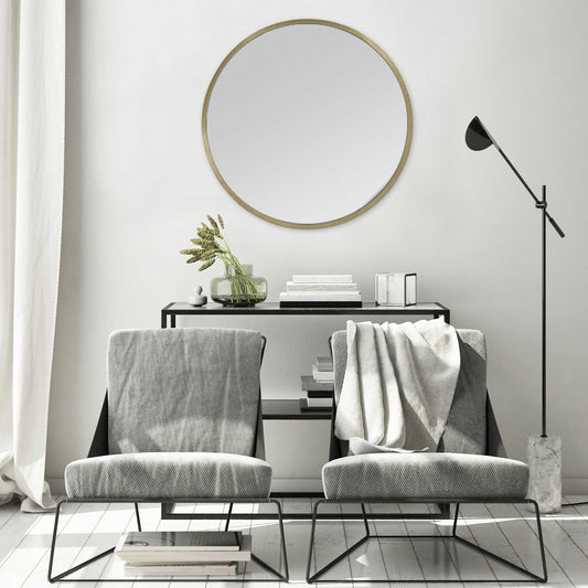 Round Wall Mirror with Matte Gold Finish By Homeroots | Mirrors | Modishstore - 2