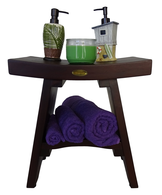 Compact Curviliniear Teak Shower Outdoor Bench with Shelf in Brown Finish By Homeroots | Outdoor Stools & Benches | Modishstore - 4