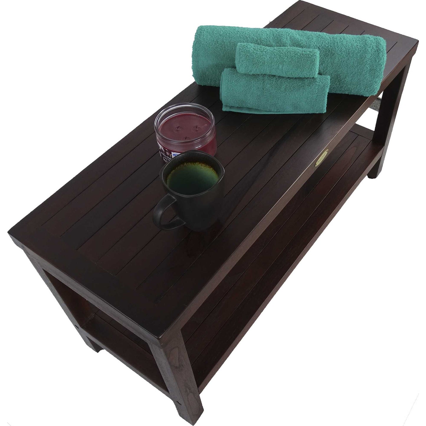 Rectangular Teak Shower Outdoor Bench with Shelf in Brown Finish By Homeroots | Outdoor Stools & Benches | Modishstore - 6