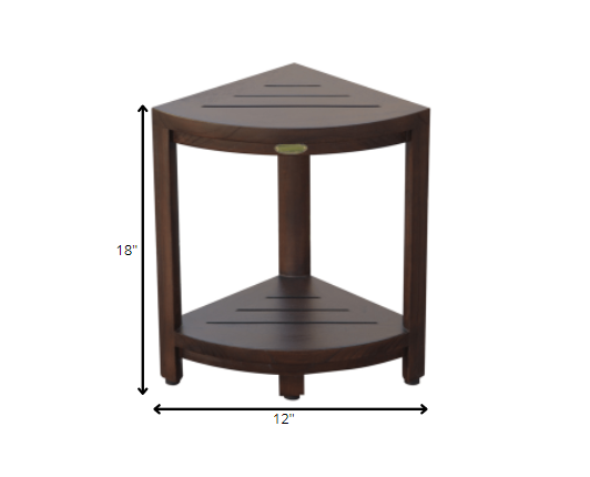 Compact Triangular Teak Shower Outdoor Bench with Shelf in Brown Finish By Homeroots | Outdoor Stools & Benches | Modishstore - 6