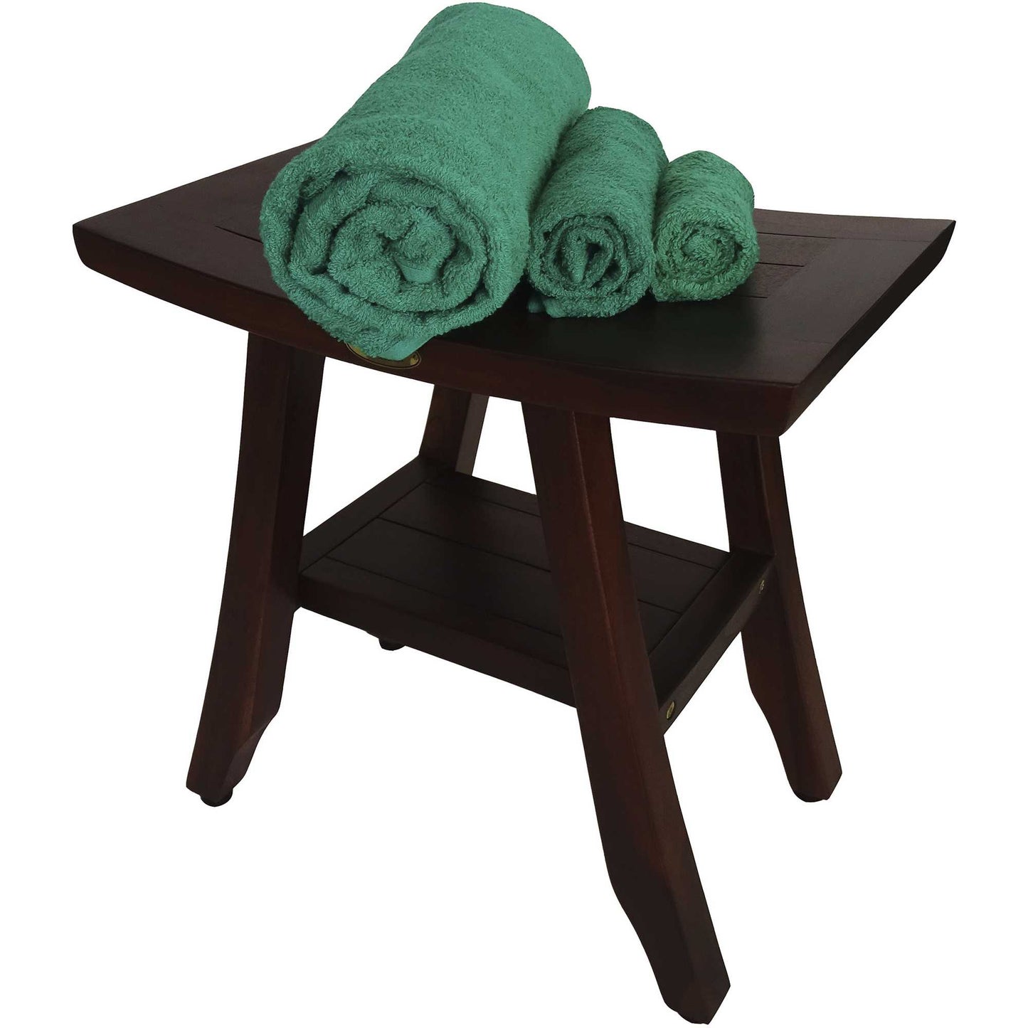 Compact Curvilinear Teak Shower or Outdoor Bench with Shelf in Brown Finish By Homeroots | Outdoor Stools & Benches | Modishstore - 6