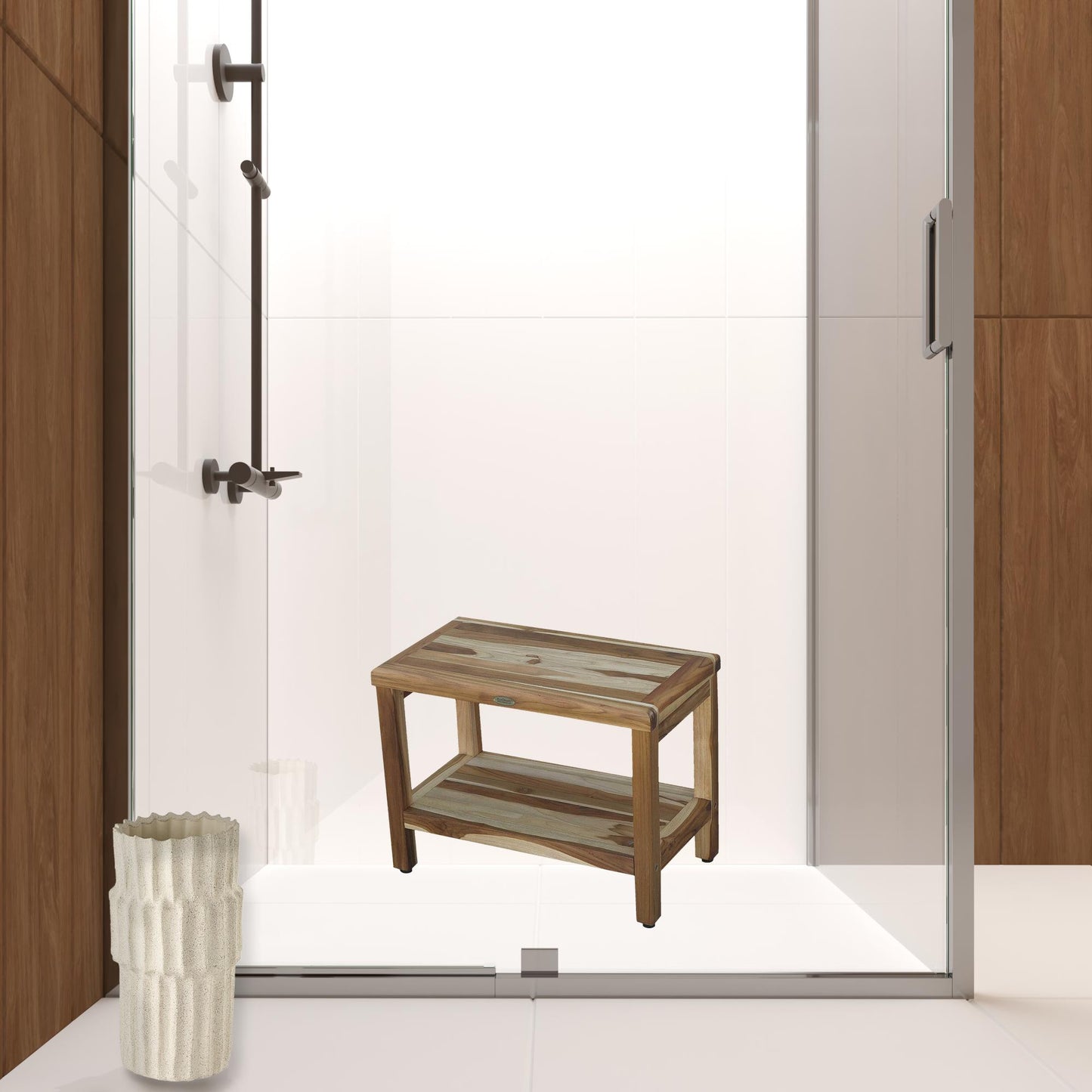 Rectangular Teak Shower Bench with Shelf in Natural Finish By Homeroots - 376699 | Outdoor Stools & Benches | Modishstore - 4