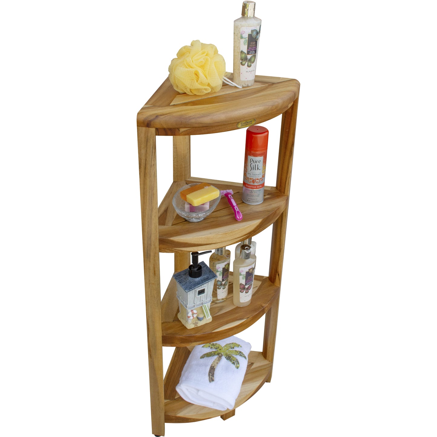 Teak Four Tier Corner Shelf in Natural Finish By Homeroots | Shelves & Shelving Units | Modishstore - 5