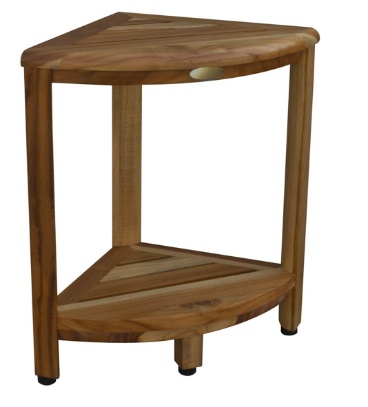 Compact Teak Corner Shower Stool with Shelf in Natural Finish By Homeroots | Outdoor Stools & Benches | Modishstore - 2