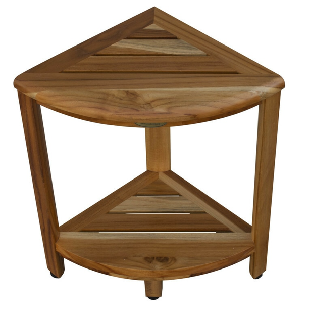 Compact Teak Corner Shower Stool with Shelf in Natural Finish By Homeroots | Outdoor Stools & Benches | Modishstore - 3