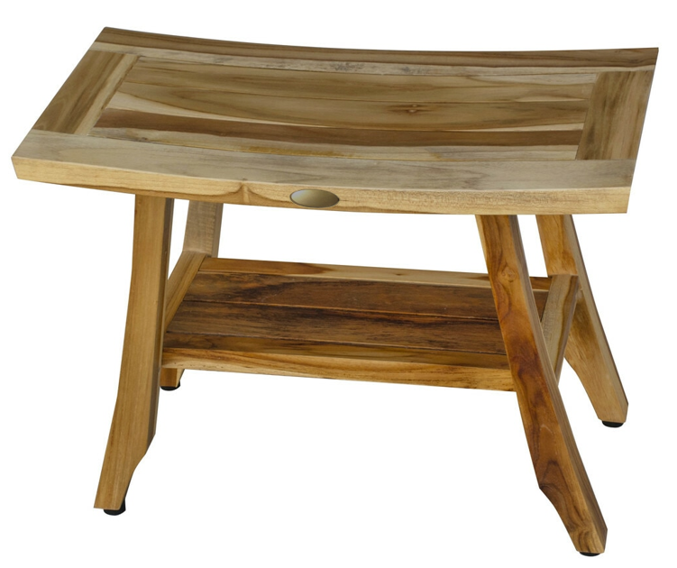 Compact Teak Rectangular Shower Outdoor Bench with Shelf in Natural Finish By Homeroots | Outdoor Stools & Benches | Modishstore - 4