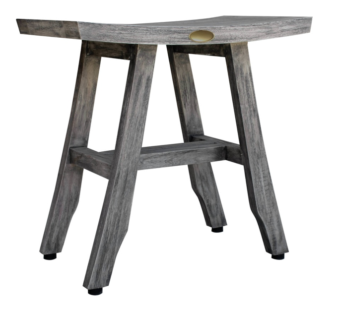 Compact Contemporary Teak Shower Stool in Gray Finish By Homeroots