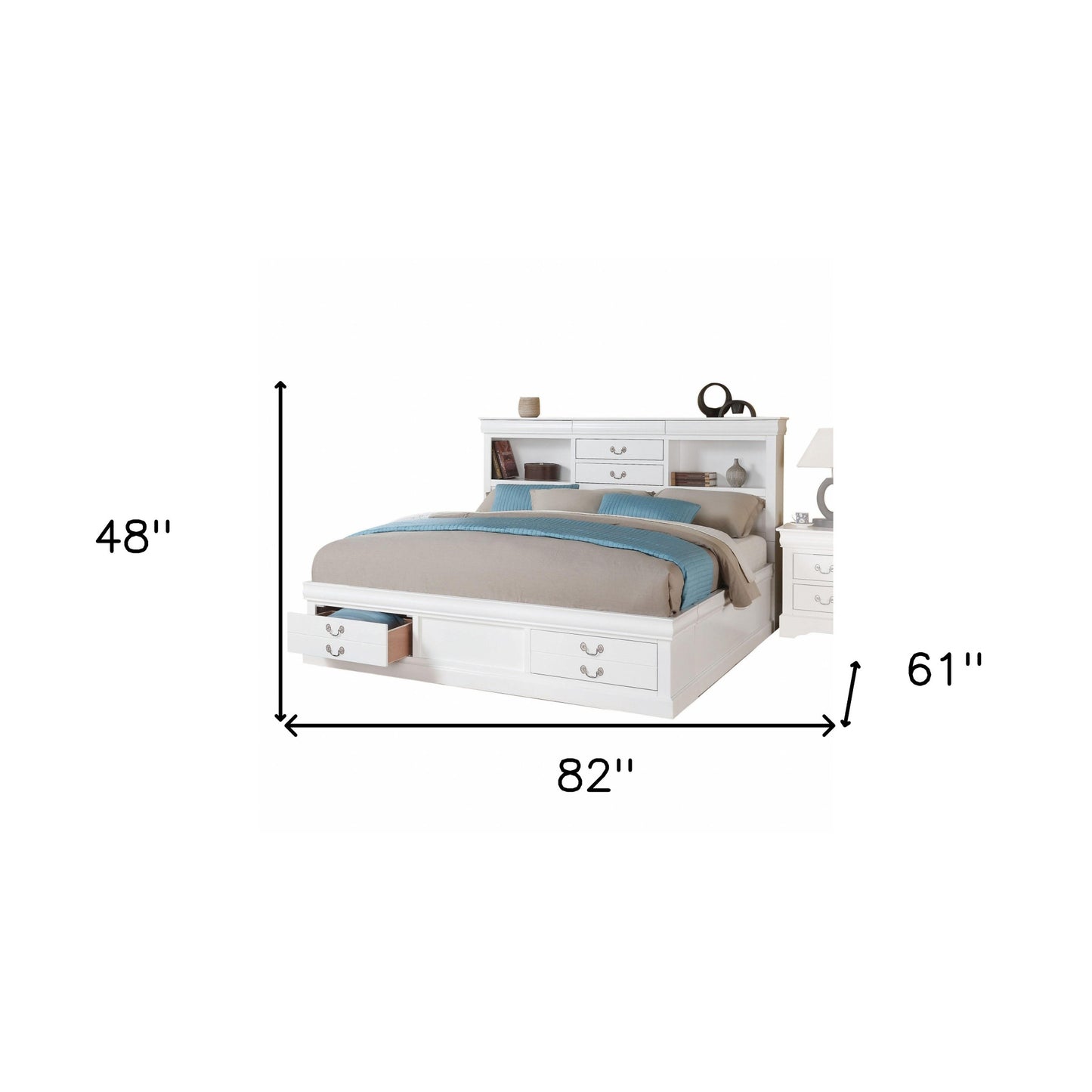 White Wooden Queen Bed With Storage By Homeroots | Beds | Modishstore - 3