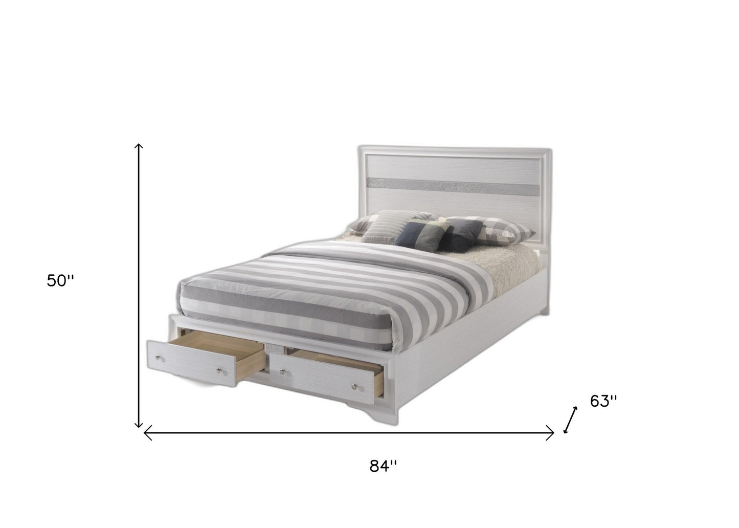 Contemporary White And Grey Queen Bed With Storage Footboard By Homeroots | Beds | Modishstore - 4