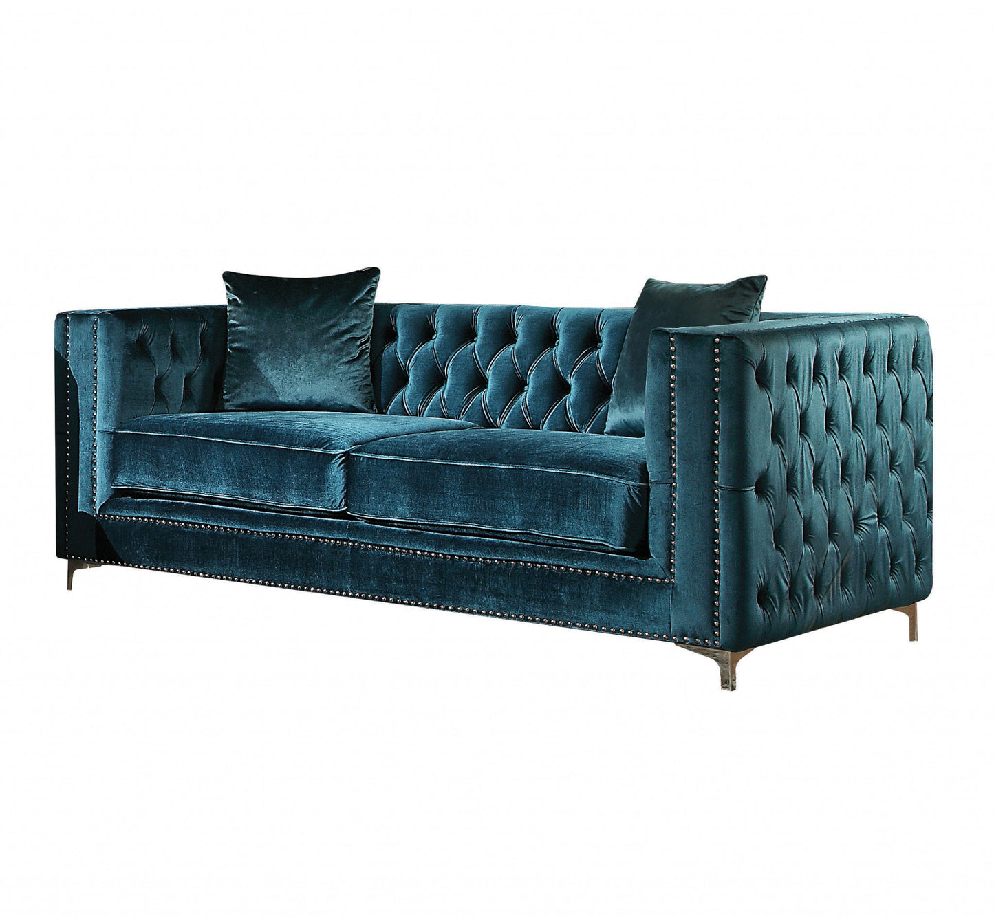Dark Teal Velvet Loveseat with 2 Pillows By Homeroots | Loveseats | Modishstore