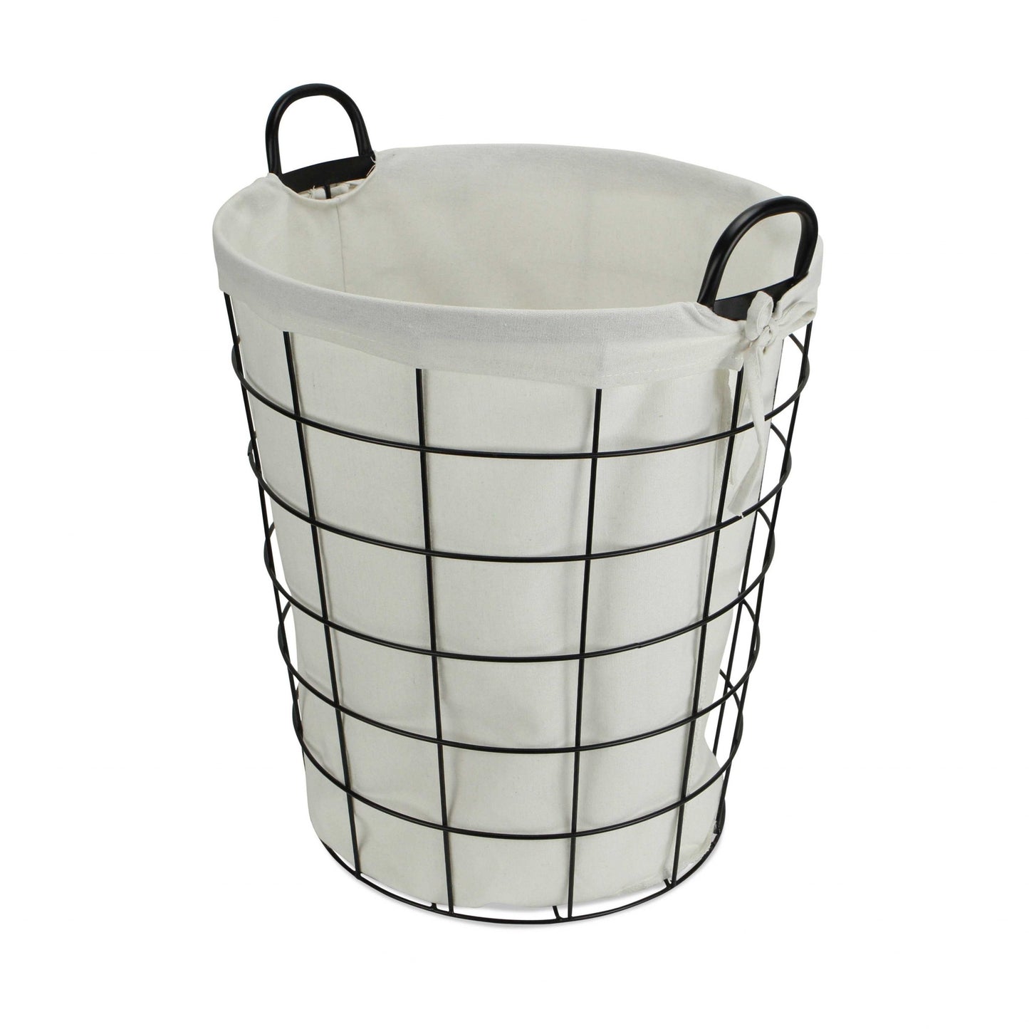 Large White Fabric Lined Metal Laundry Type Basket With Handle By Homeroots | Bins, Baskets & Buckets | Modishstore - 4