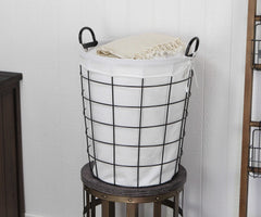 Large White Fabric Lined Metal Laundry Type Basket With Handle By Homeroots