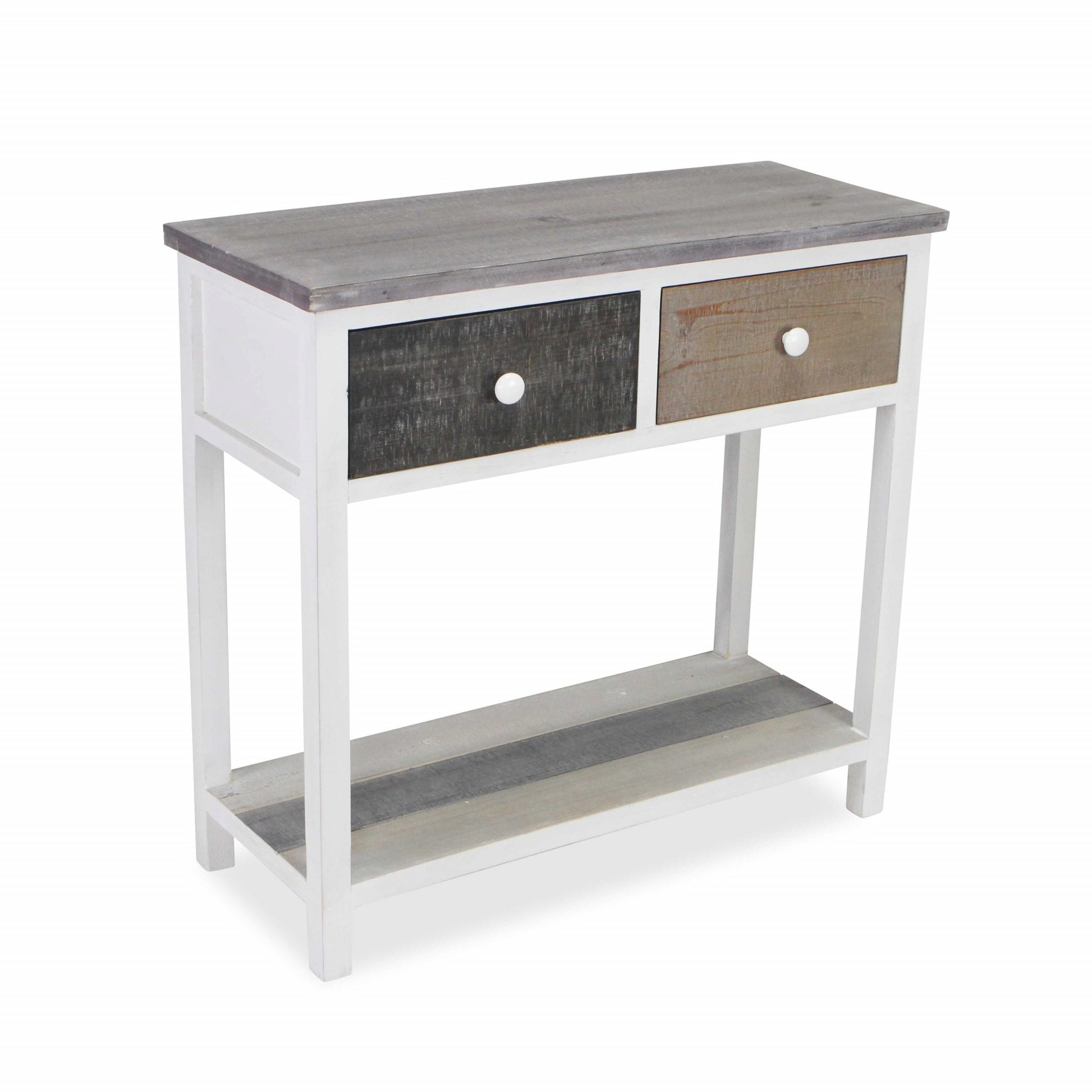 Distressed Gray and White Table with 2 Drawers and Bottom Shelf By Homeroots | Drawers | Modishstore