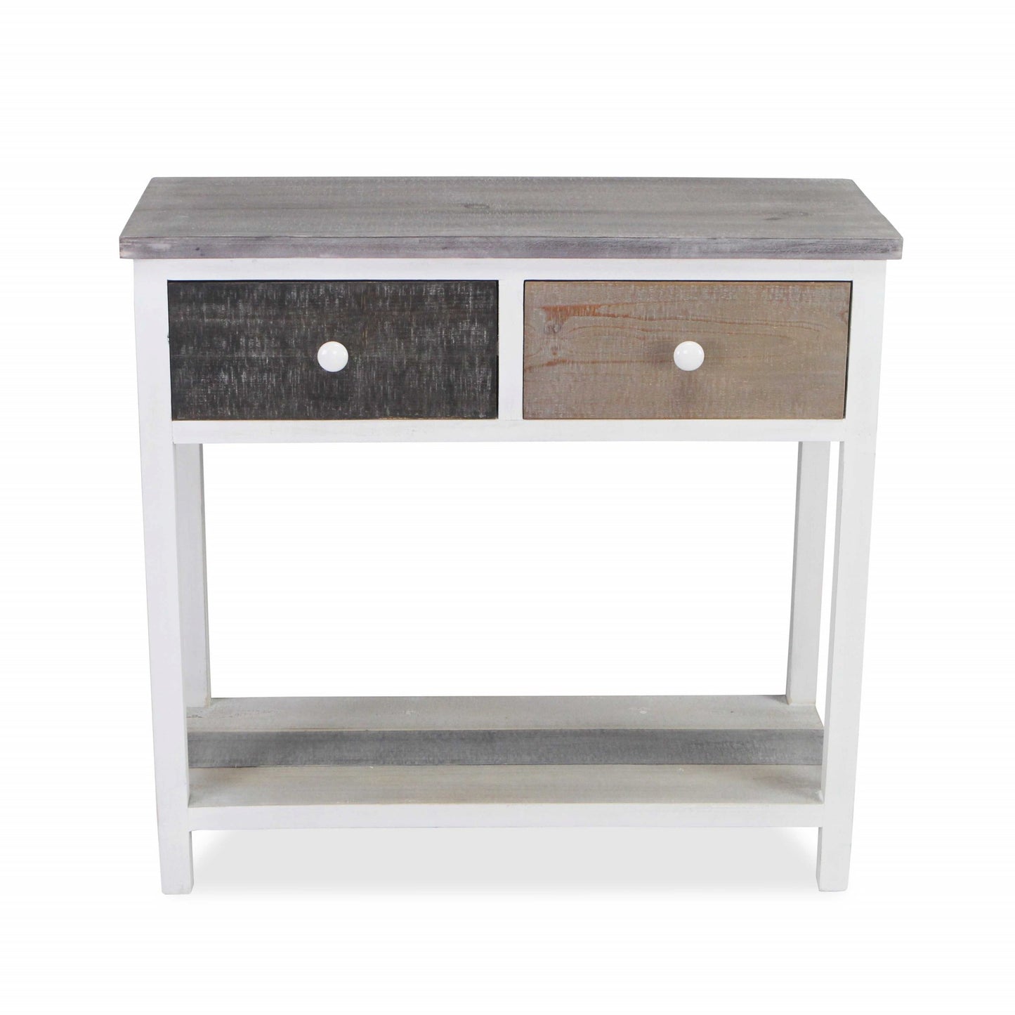 Distressed Gray and White Table with 2 Drawers and Bottom Shelf By Homeroots | Drawers | Modishstore - 3