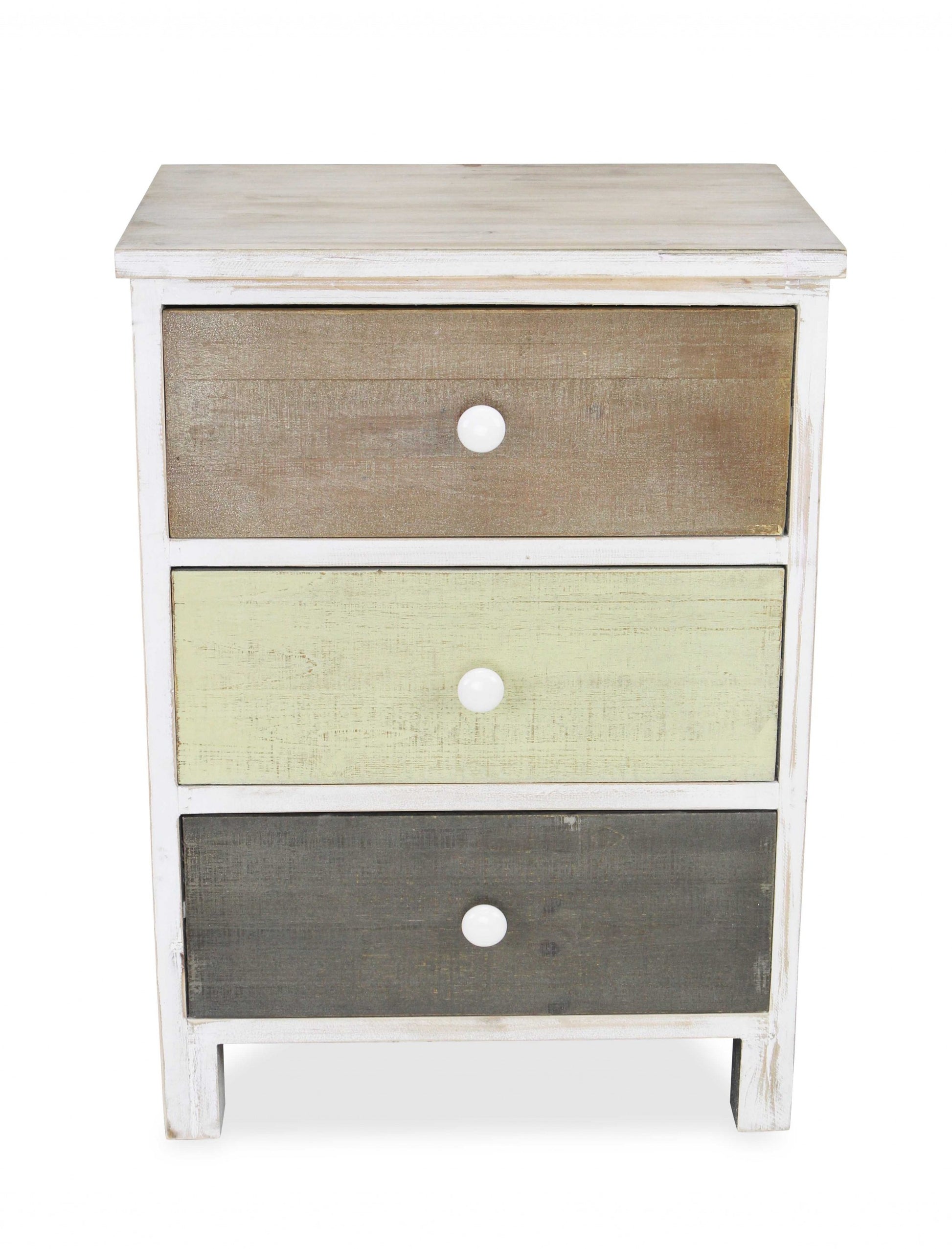 Distressed Gray and White Side Cabinet with 3 Drawers By Homeroots | Drawers | Modishstore - 3