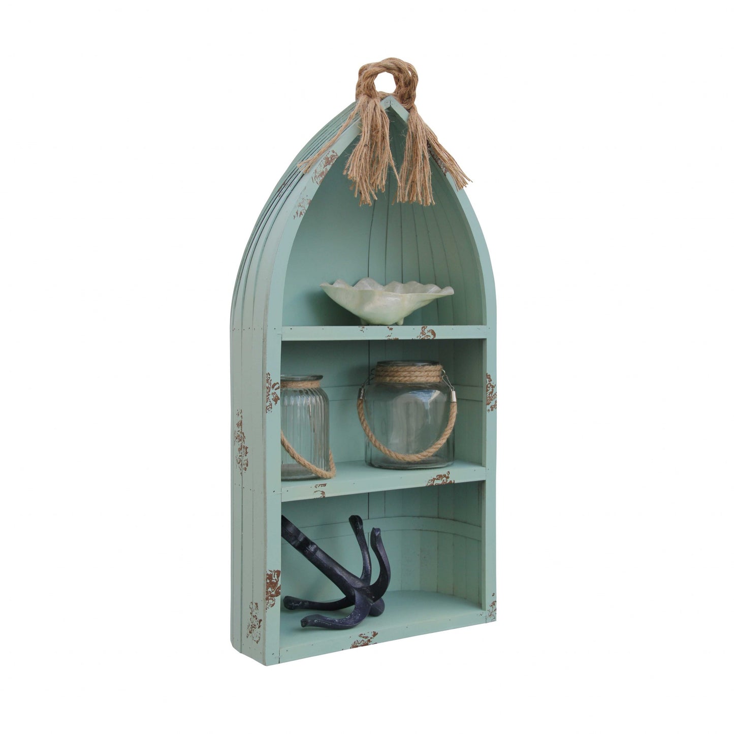 Distressed Blue Canoe Hanging Shelf By Homeroots | Shelves & Shelving Units | Modishstore - 5