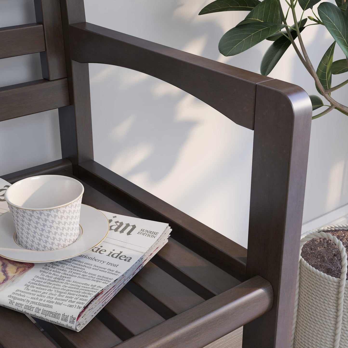 Chestnut Finish Solid Wood Slat Bench with High Back and Shelf By Homeroots | Benches | Modishstore - 18