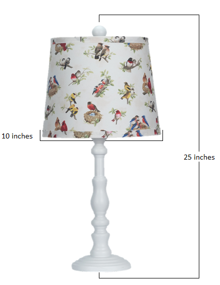 White Traditional Table Lamp with Birds Printed Shade By Homeroots | Table Lamps | Modishstore - 2