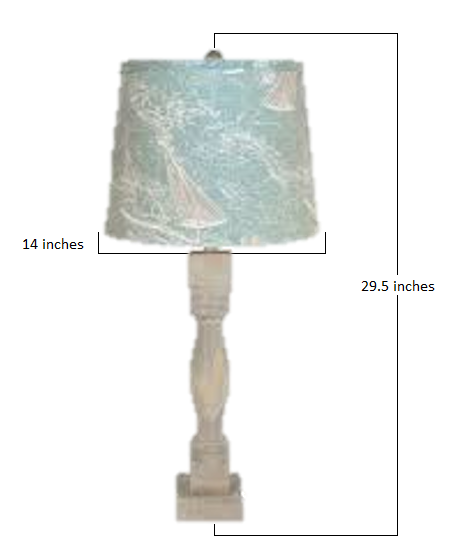 Distressed Washed wood Finish Table Lamp with Sail Away Printed Shade By Homeroots | Table Lamps | Modishstore - 2