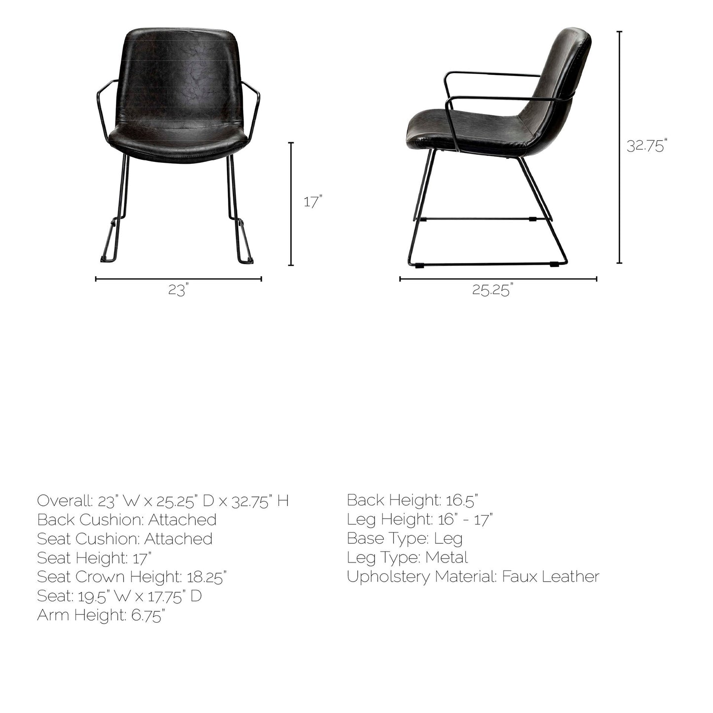 Black Faux Leather With Seat Black Iron Frame Dining Chair By Homeroots | Dining Chairs | Modishstore - 7