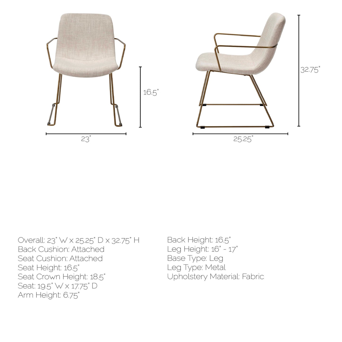 Cream Fabric Wrap With Gold Metal Frame Dining Chair By Homeroots | Dining Chairs | Modishstore - 8