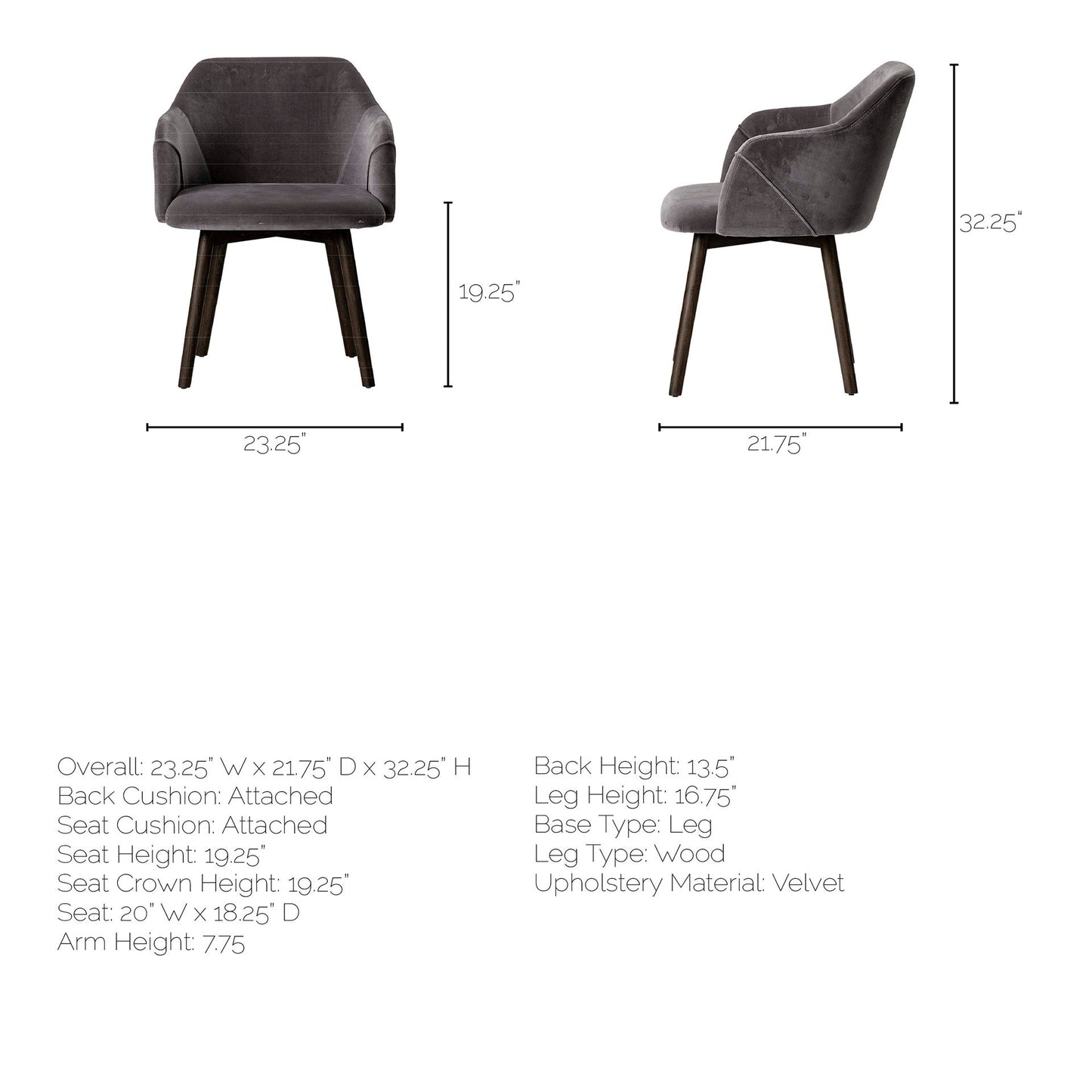 Grey Velvet Wrap With Black Wooden Base Dining Chair By Homeroots | Dining Chairs | Modishstore - 8