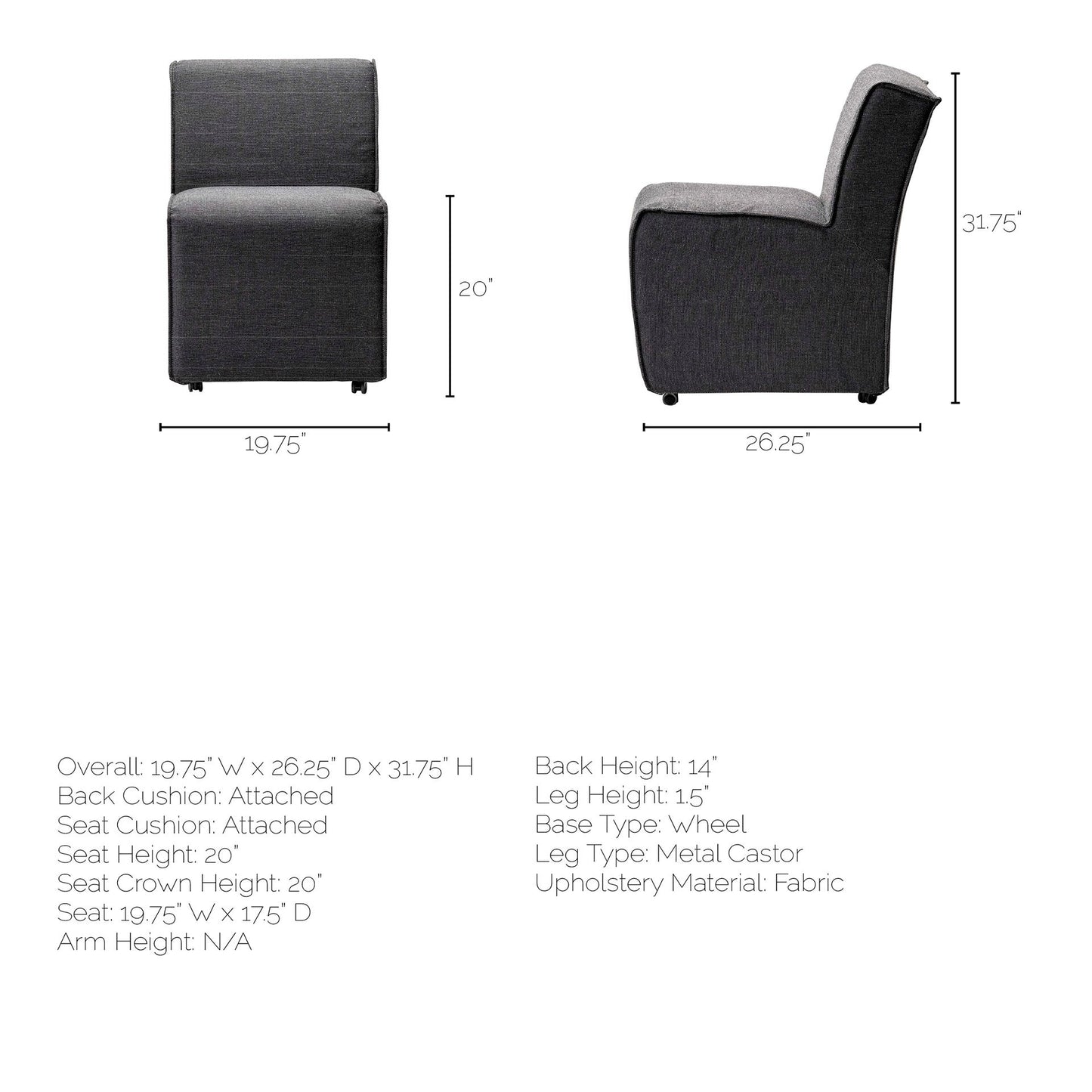 Fully Upholstered Grey Fabric Dining Chair On Casters By Homeroots | Dining Chairs | Modishstore - 8