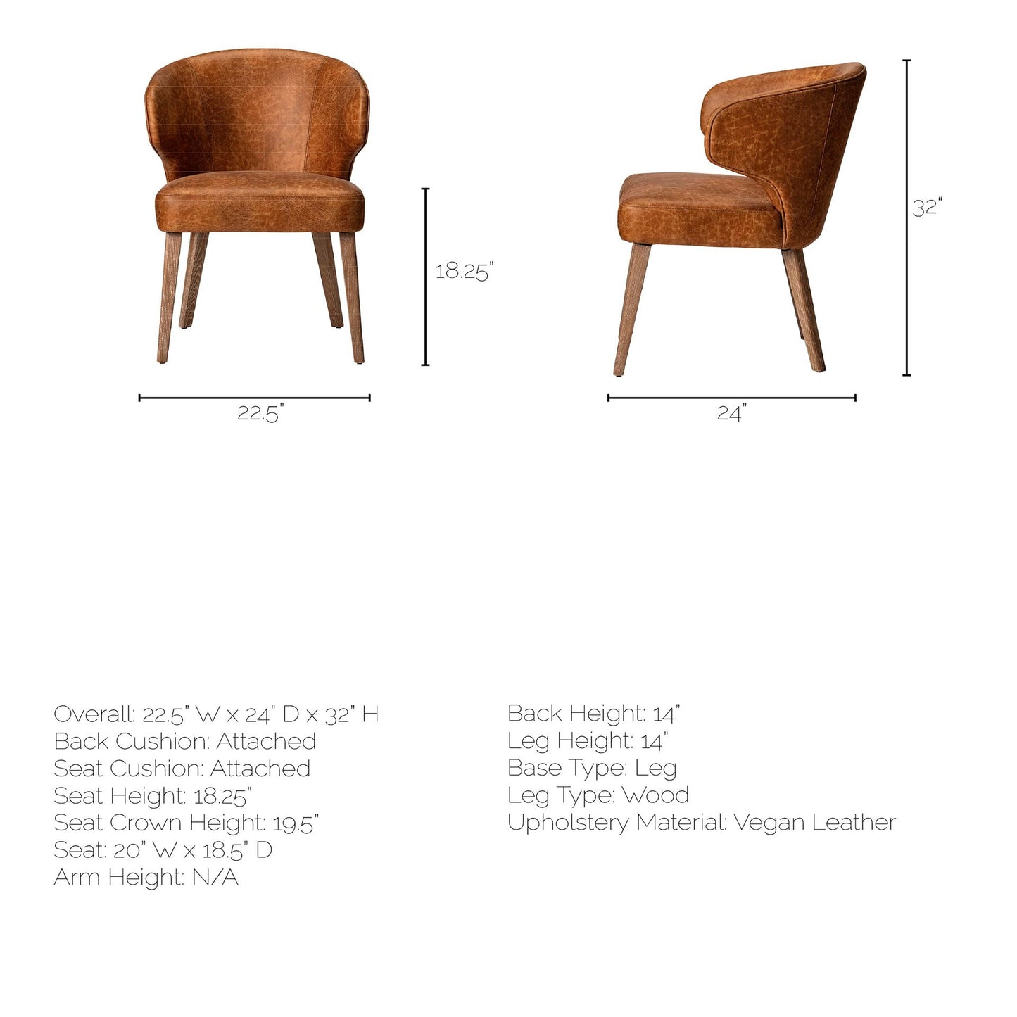 Brown Toned Leather With Brown Wooden Base Dining Chair By Homeroots | Dining Chairs | Modishstore - 9