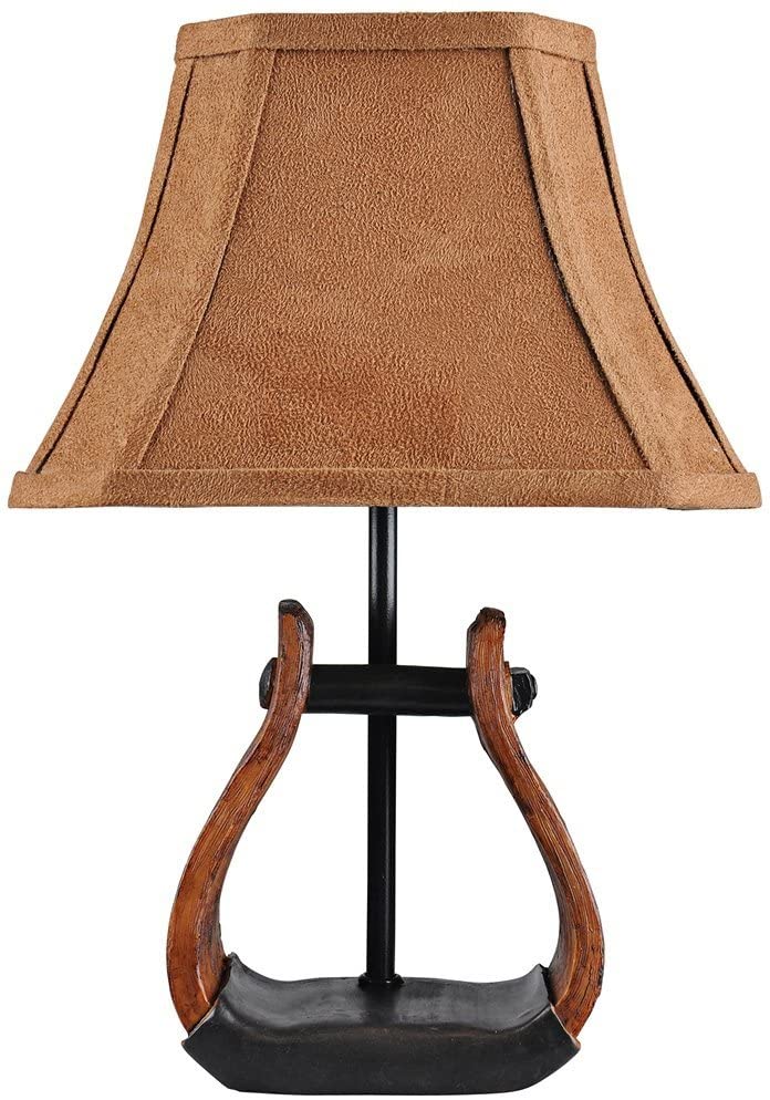 Horse Stirrup Accent Lamp with Faux Suede Brown Shade By Homeroots | Table Lamps | Modishstore - 2