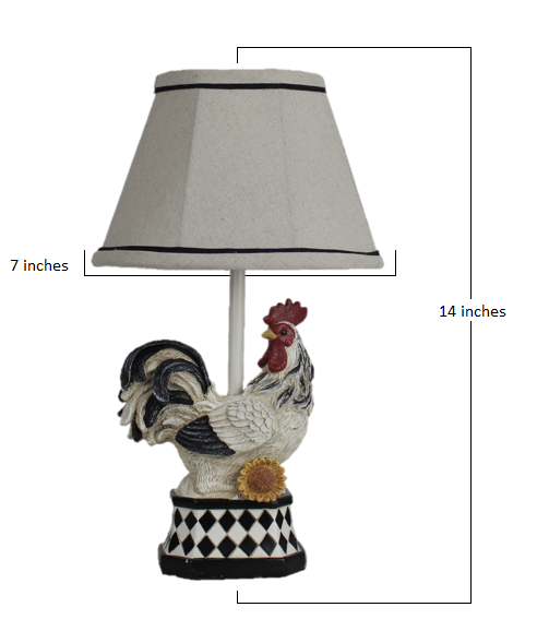 White and Black Rooster with Sunflower and Harlequin Patterned Accent Lamp By Homeroots | Table Lamps | Modishstore - 3