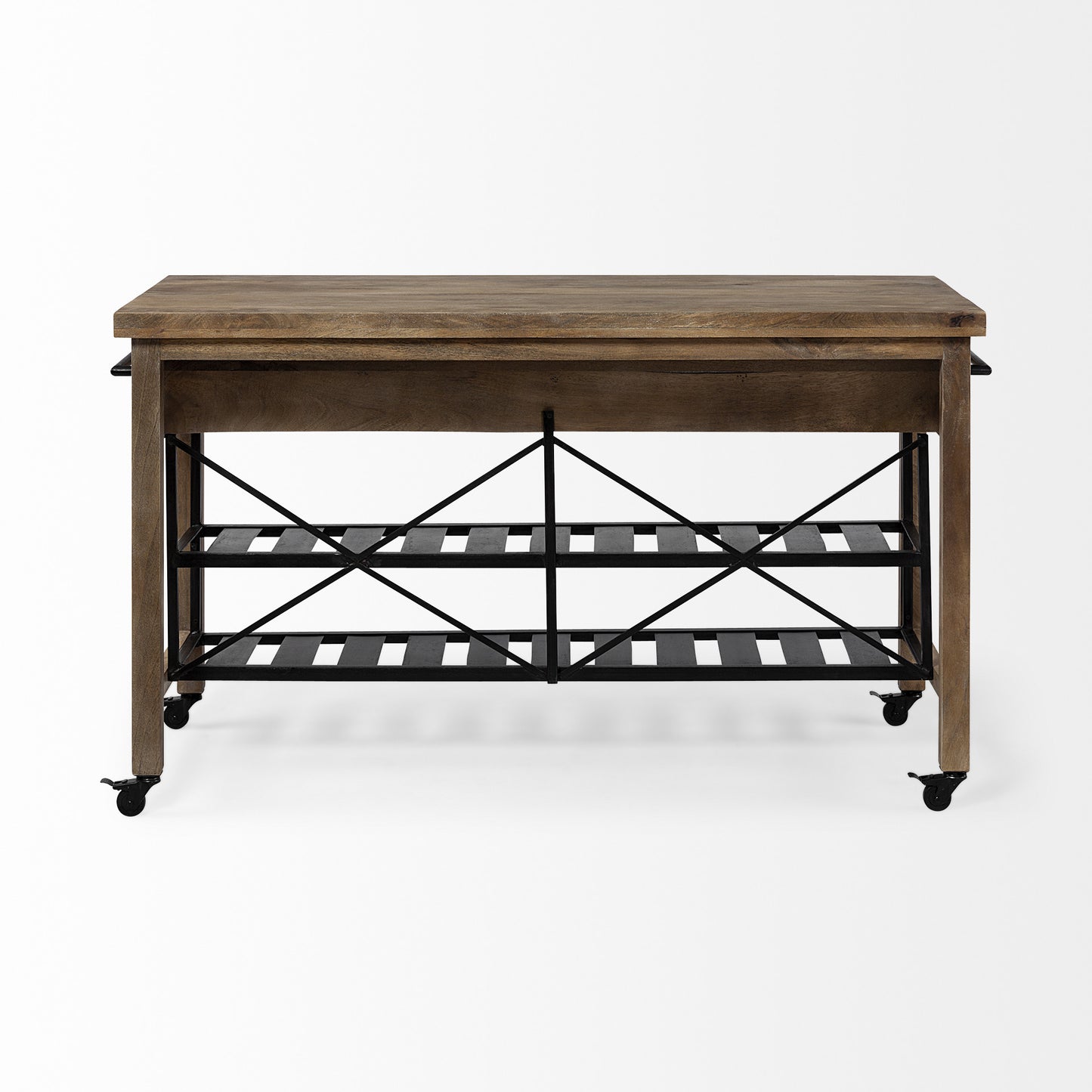 Brown Solid Wood Top Kitchen Island With Two Tier Black Metal Rolling By Homeroots | Bar Carts | Modishstore - 4