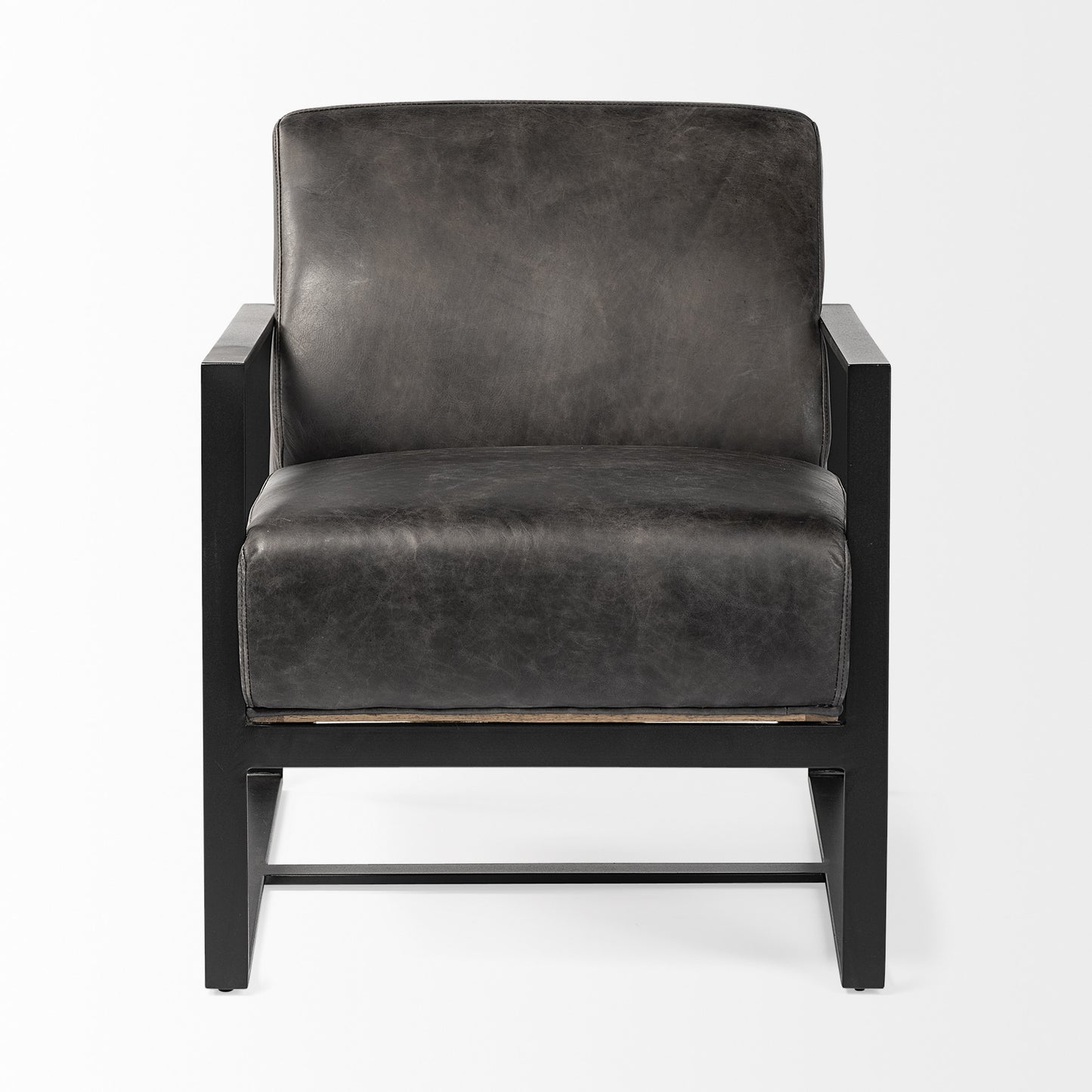Ebony Genuine Leather Wrapped Accent Chair with Metal Frame By Homeroots