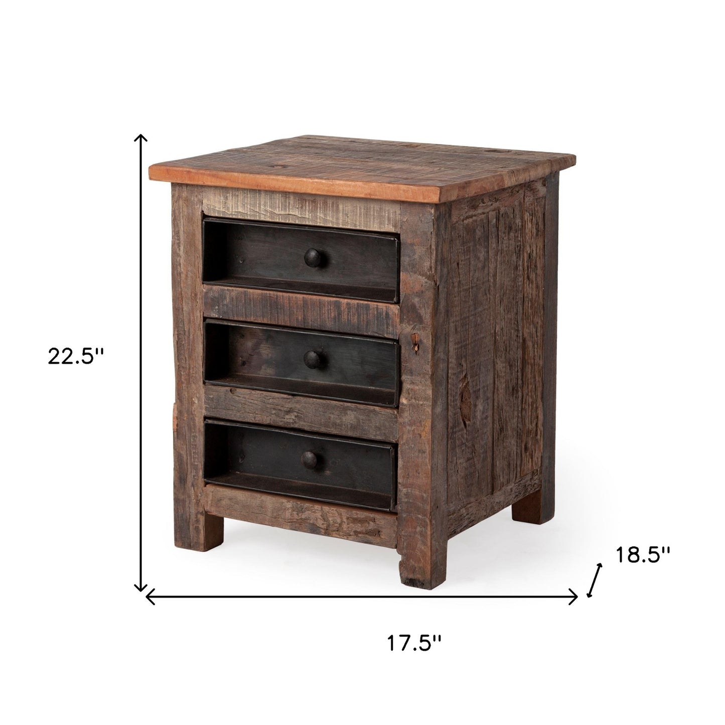Medium Brown Wood Square Top End Table with Rustic Metal Drawers By Homeroots | End Tables | Modishstore - 8