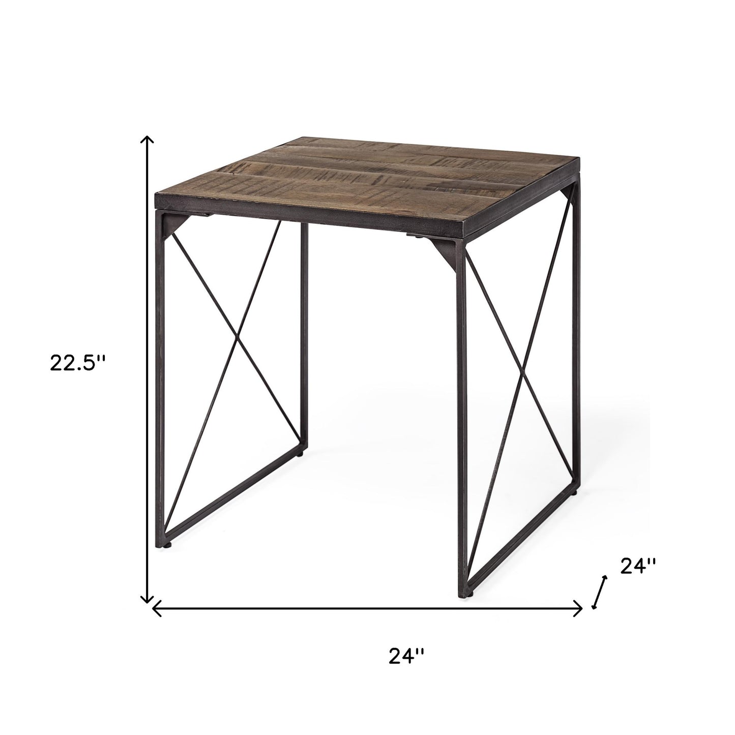 Medium Brown Wood Side Table with Square Top and Iron Cross Braced By Homeroots | Side Tables | Modishstore - 7