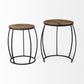 Set of 2 Medium Brown Wooden Round Top Accent Tables with Black Metal Frame Nesting Tables By Homeroots
