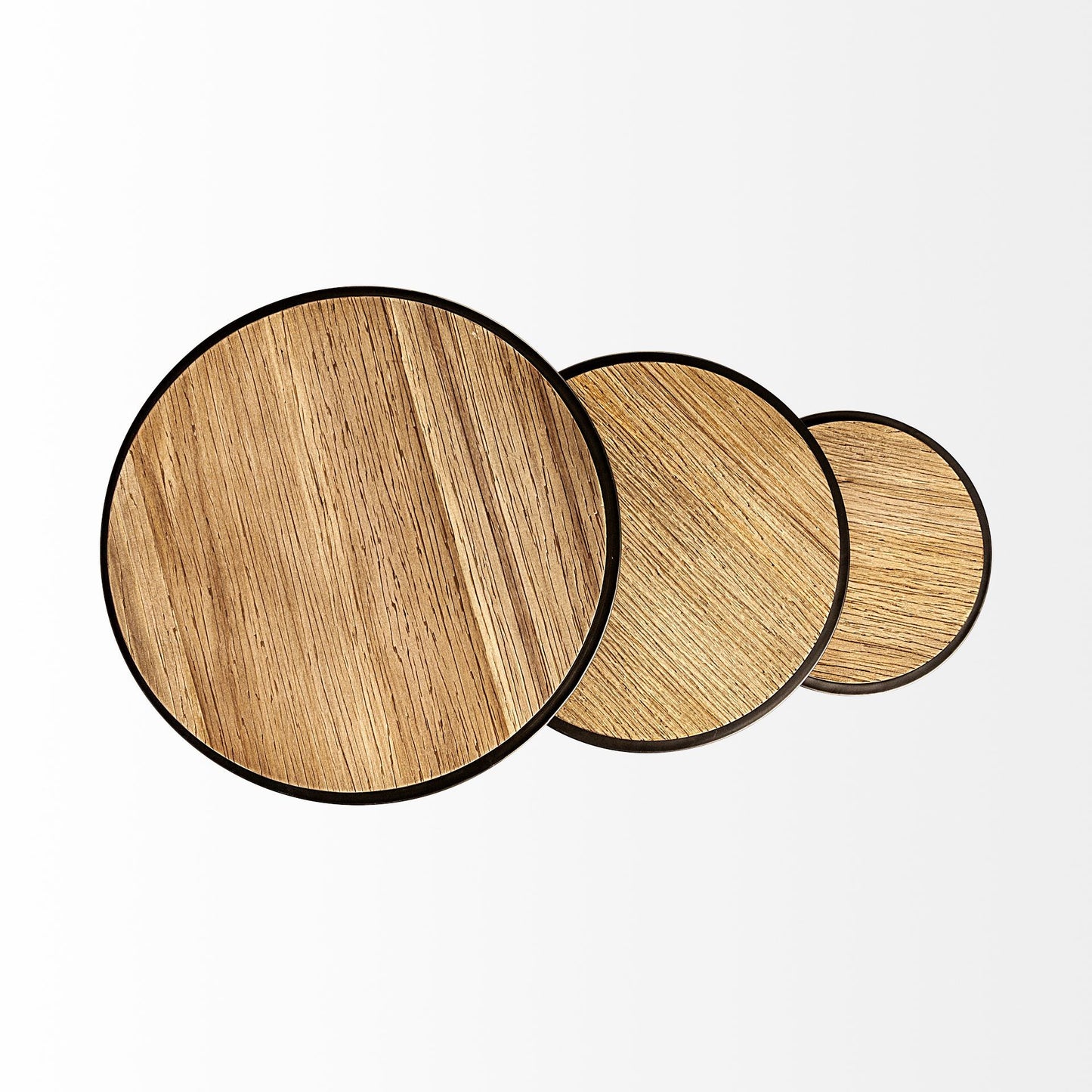 Set of 3 Brown Wood Round Top Accent Tables with Iron Nesting By Homeroots | Accent Tables | Modishstore - 7