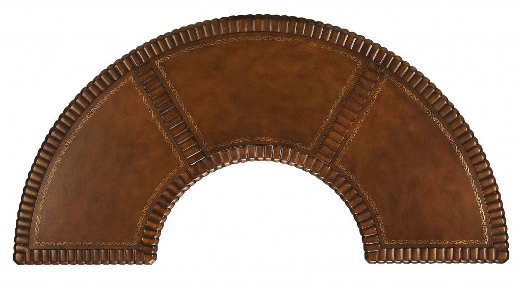 Hand Carved Leather Top Crescent Shape Desk By Homeroots | Desks | Modishstore - 5