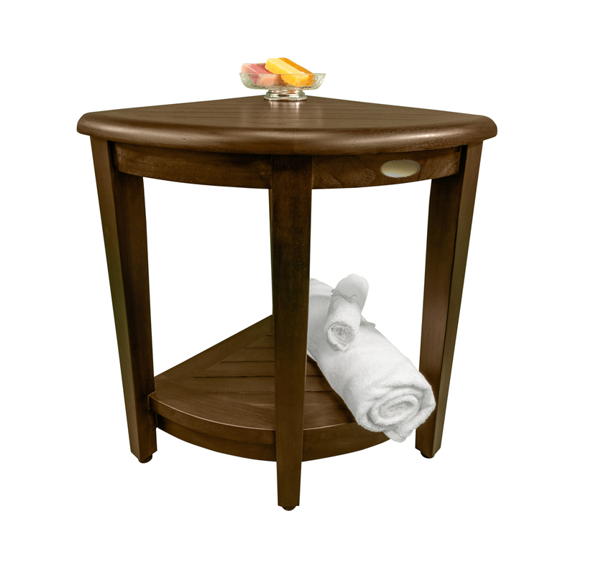 Curvilinear Dark Brown Teak 18" Corner Shower Bench With Shelf By Homeroots - 383307 | Benches | Modishstore - 7