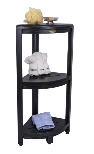 Gray Teak 32" Curvilinear Corner Shower Tiered Shelf By Homeroots | Shelves & Shelving Units | Modishstore - 4