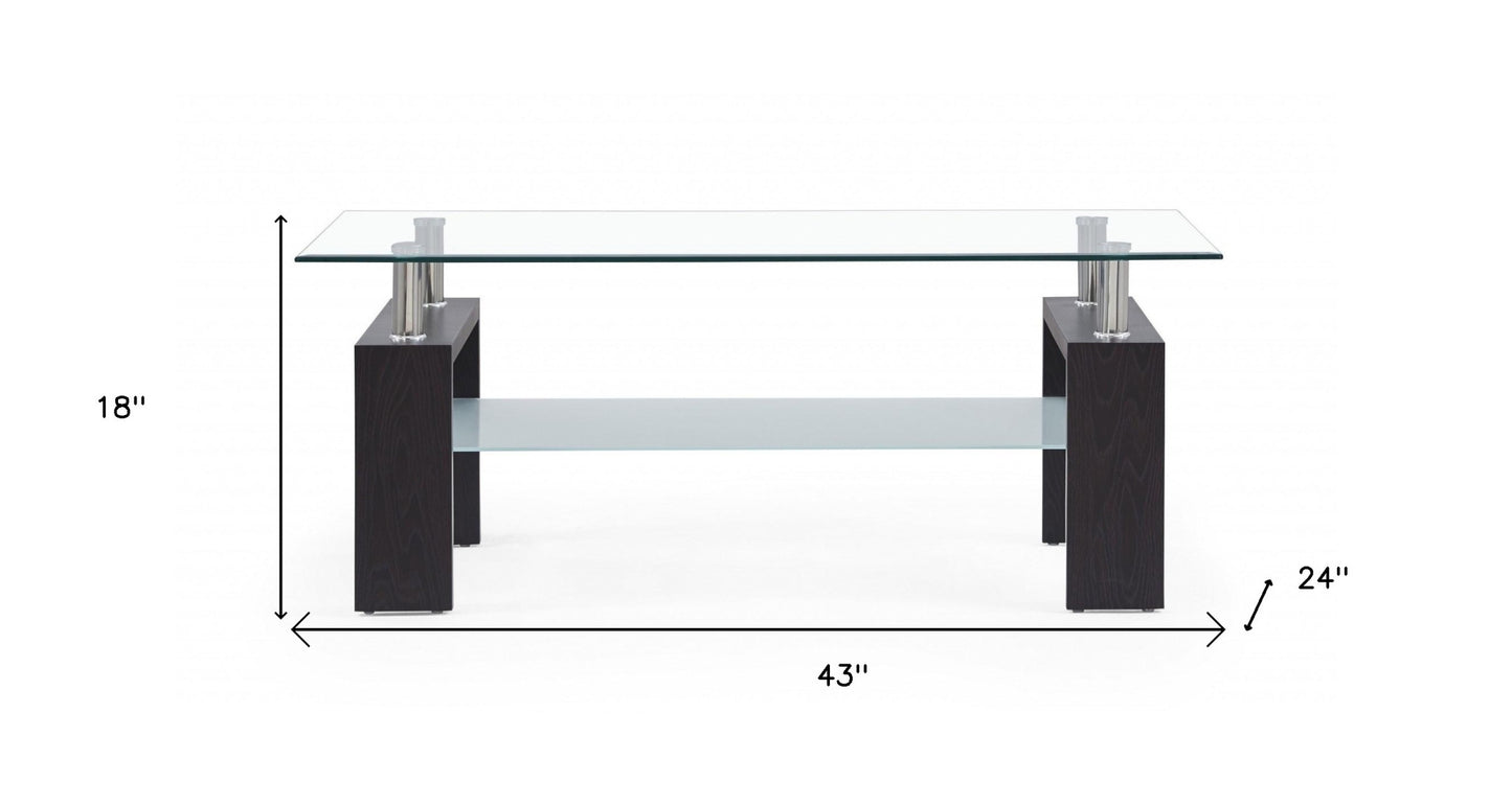 Dark Walnut legs Coffee Table with Rectangular Clear Glass Top By Homeroots | Coffee Tables | Modishstore - 4