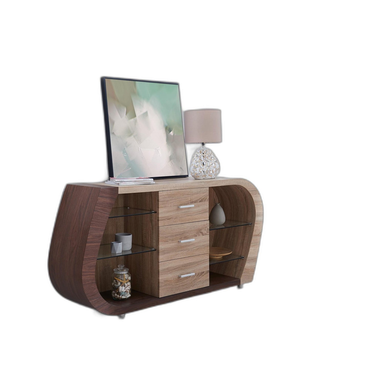 Oak And Walnut Multi Tone Buffet With 3 Drawers By Homeroots | Sideboards | Modishstore - 6