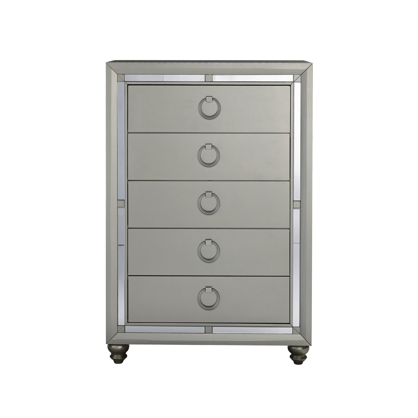 Silver Champagne Tone Chest With Mirror Trim Accent 5 Drawers By Homeroots | Dressers | Modishstore