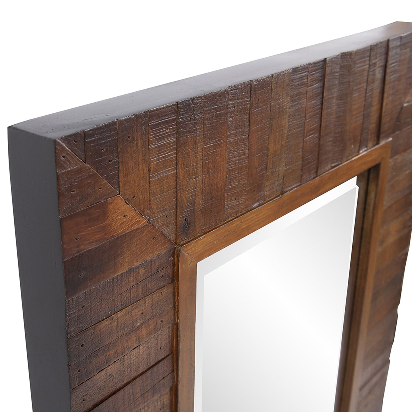 Rectangular Weathered Walnut Stain Strips Mirror By Homeroots | Mirrors | Modishstore - 5