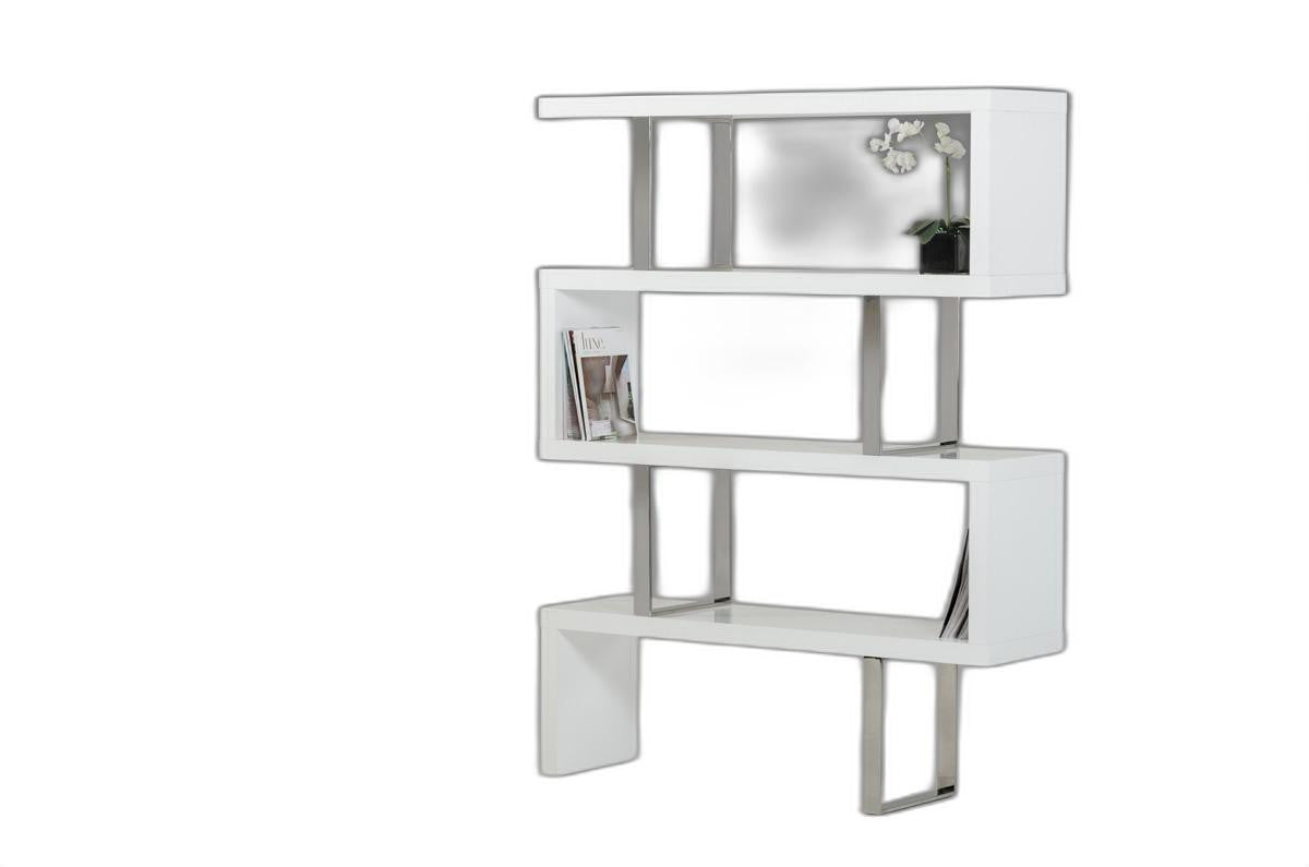 Contemporary High Gloss White Zig Zag Bookcase By Homeroots | Bookcases | Modishstore - 5