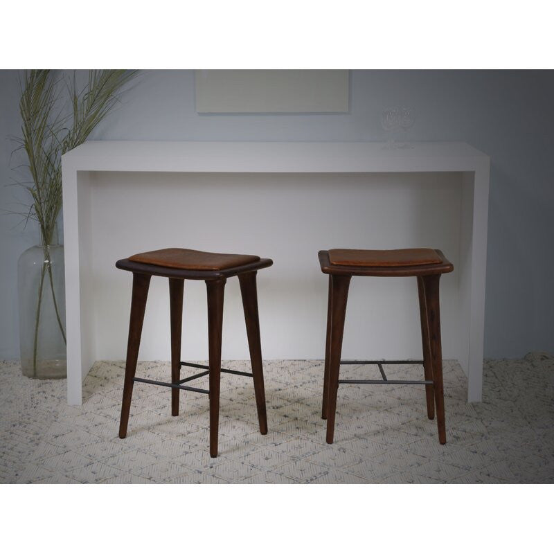 Walnut Finish Leather Counter Stool By Homeroots | Counter Stools | Modishstore