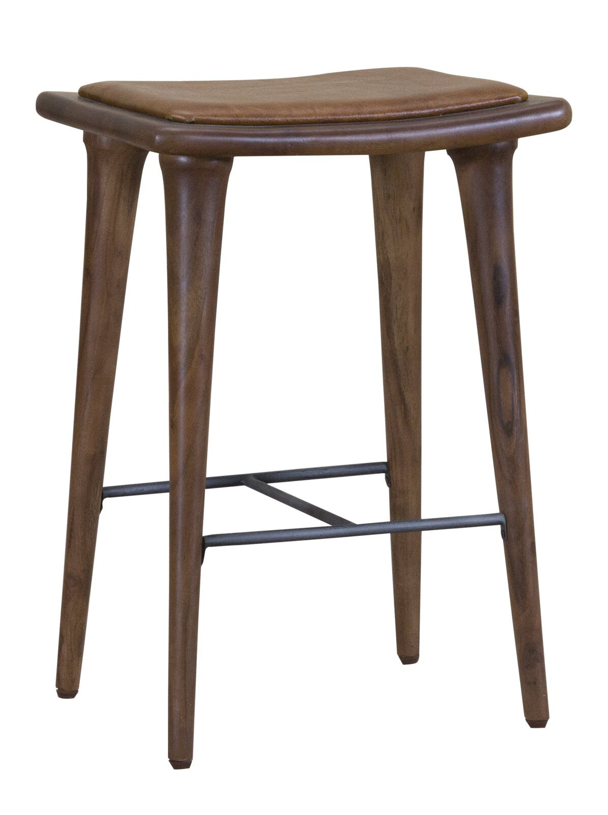 Walnut Finish Leather Counter Stool By Homeroots | Counter Stools | Modishstore - 2