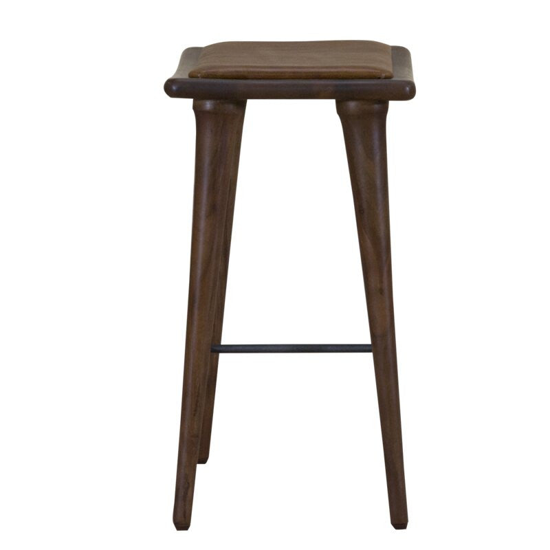 Walnut Finish Leather Counter Stool By Homeroots | Counter Stools | Modishstore - 4